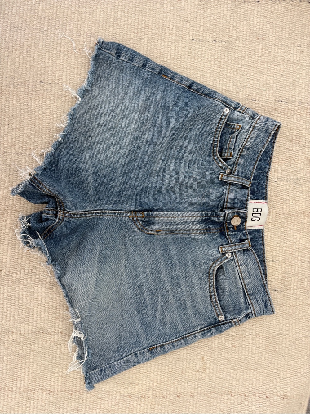BDG High-Rise A Line Distressed Denim Shorts - Light Blue